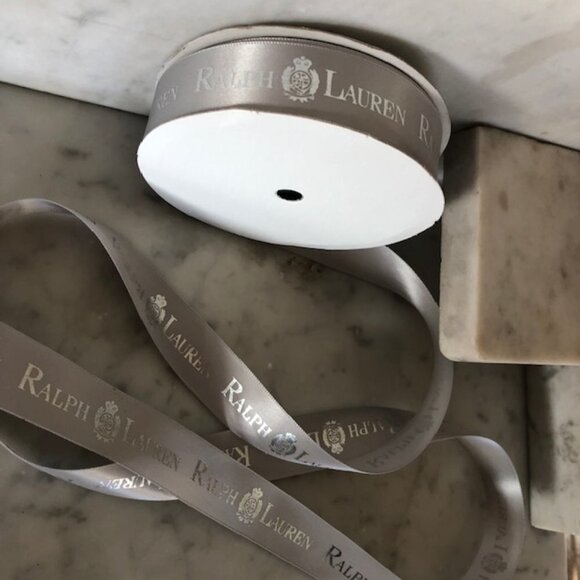 RALPH LAUREN Monogram Silver Gray Satin Ribbon Roll RARE @ 15 ft Spool N…